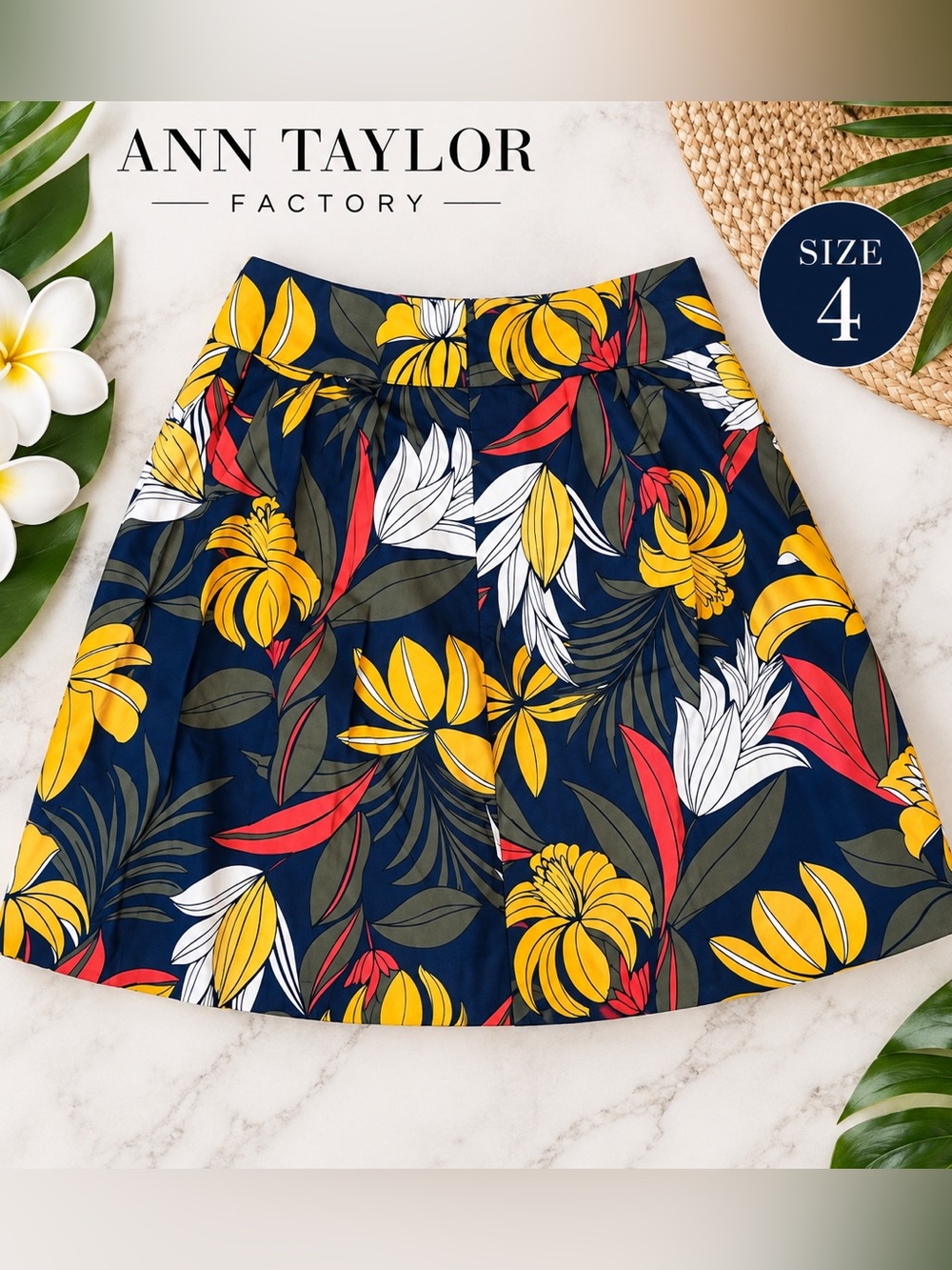 Ann Taylor Factory Tropical Floral Pleated A-Line Skirt Size 4 NWOT